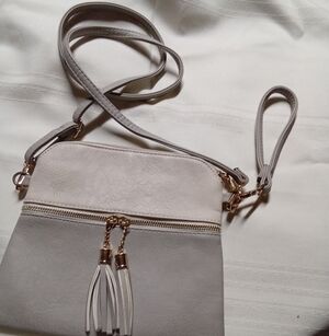 Elegant Gray and Cream Crossbody Bag
